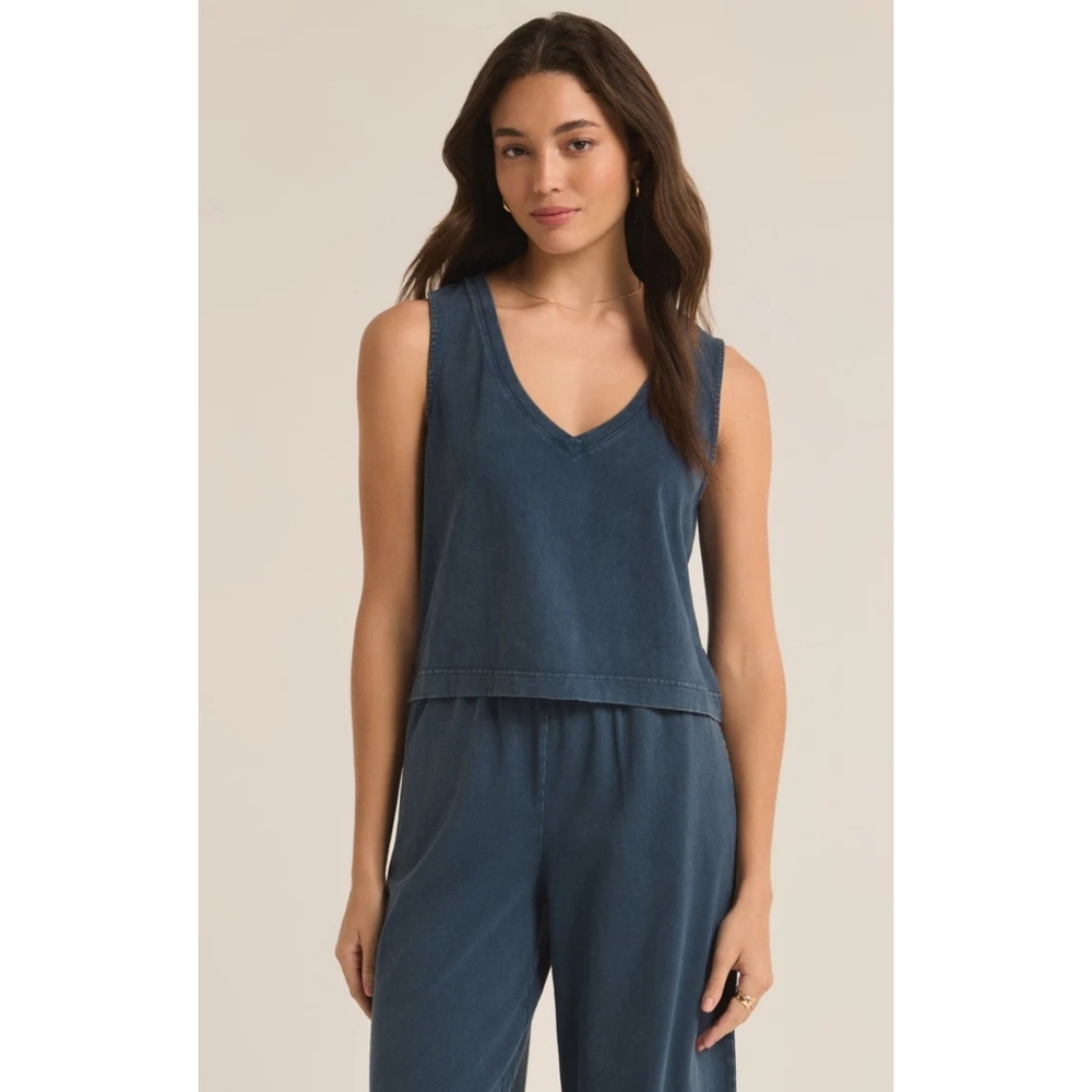 Z Supply 2-Piece V-Neck Tank Top & Wide Leg Pants in Dark Blue Women's Size XS